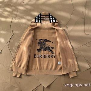 Burberry2026新作定番チェック柄リバーシブルウール裏面戦馬ジャカードカーディガンコート