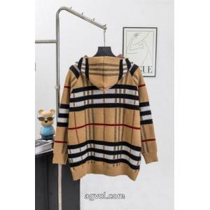 BURBERRYバーバリー定番チェック柄連帽ジップニットカーディガンペアルックコートトップス