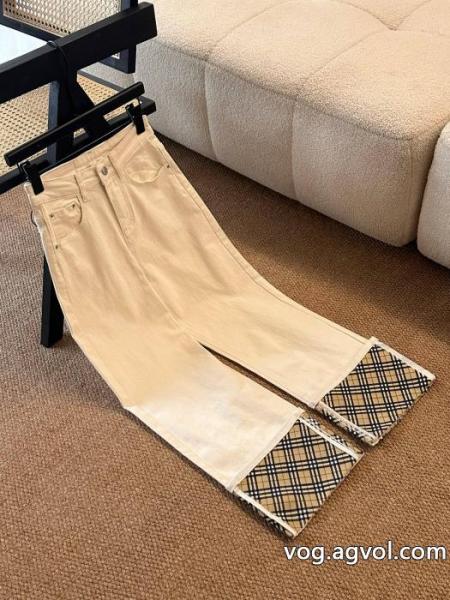 Burberryカスタムピップ裏返しチェックストレートパンツジーンズロングパンツ 0 