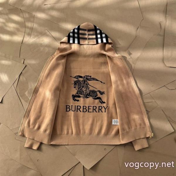 Burberry2025新作定番チェック柄リバーシブルウール裏面戦馬ジャカードカーディガンコート 1