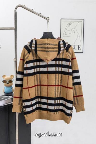 BURBERRYバーバリー定番チェック柄連帽ジップニットカーディガンペアルックコートトップス 1