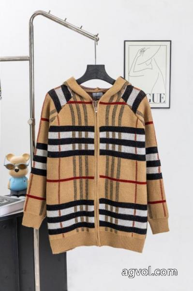 BURBERRYバーバリー定番チェック柄連帽ジップニットカーディガンペアルックコートトップス 5