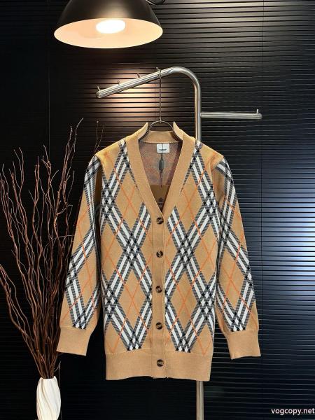 BURBERRYバーバリーオールドマネー風チェック柄スタンドカラージャケットセーターコート 0 