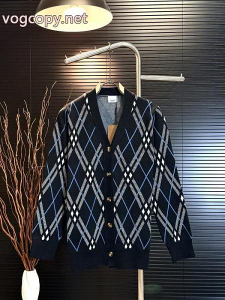 BURBERRYバーバリーオールドマネー風チェック柄スタンドカラージャケットセーターコート 5 