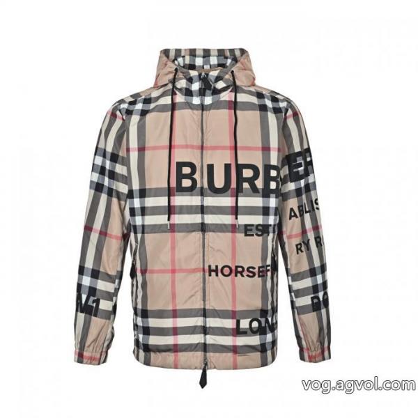 Burberryチェック柄厚手ゴムアルファベットジップ連帽ジャケット 0 